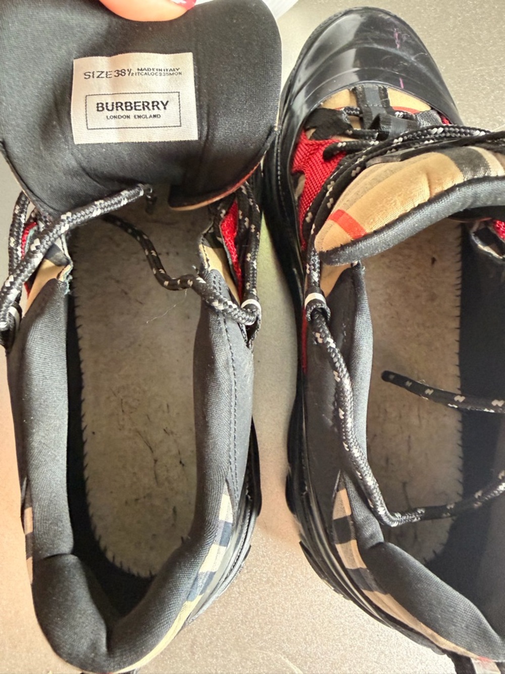 Burberry Kids Red & Beige Check Trail Sneakers - Picture 5 of 7